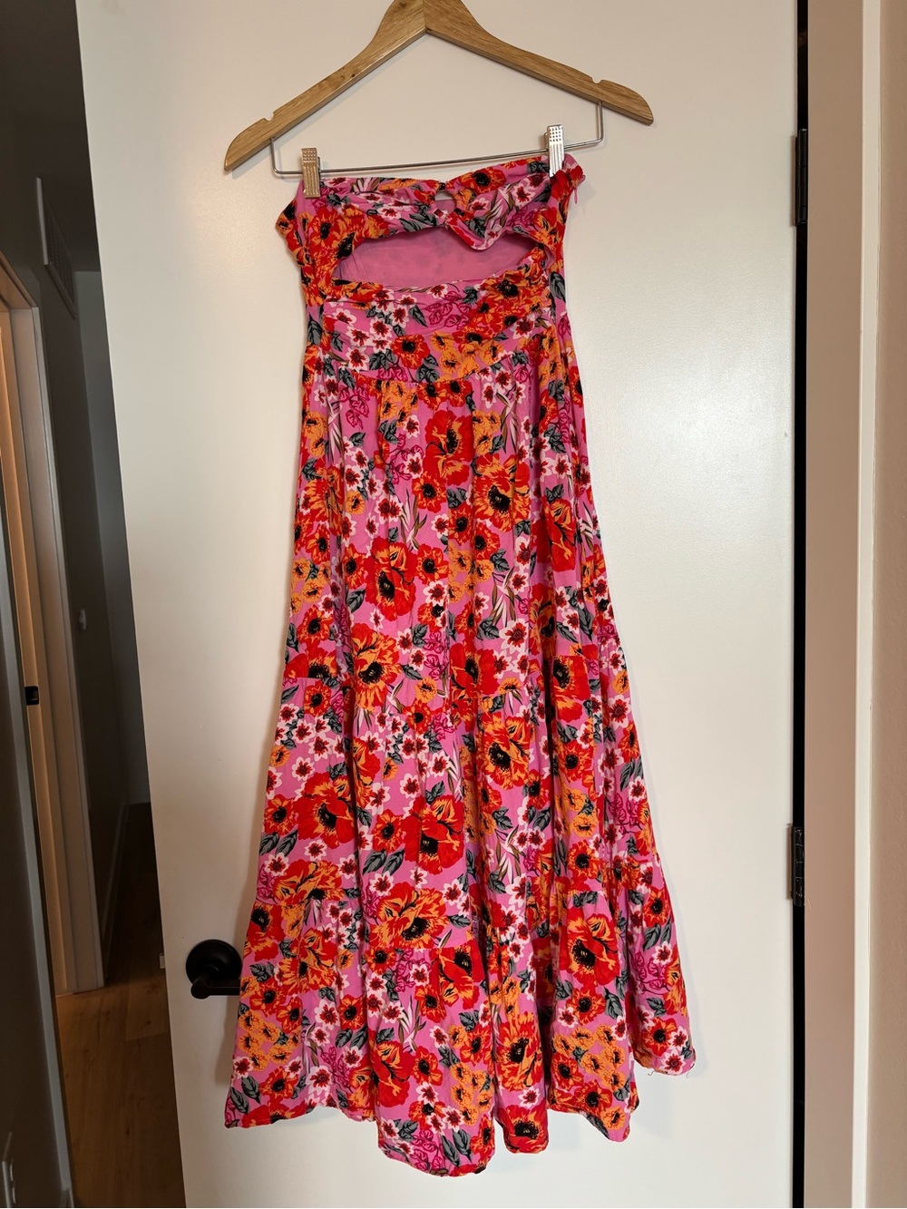 Strapless Floral Maxi Dress in Pink & Red